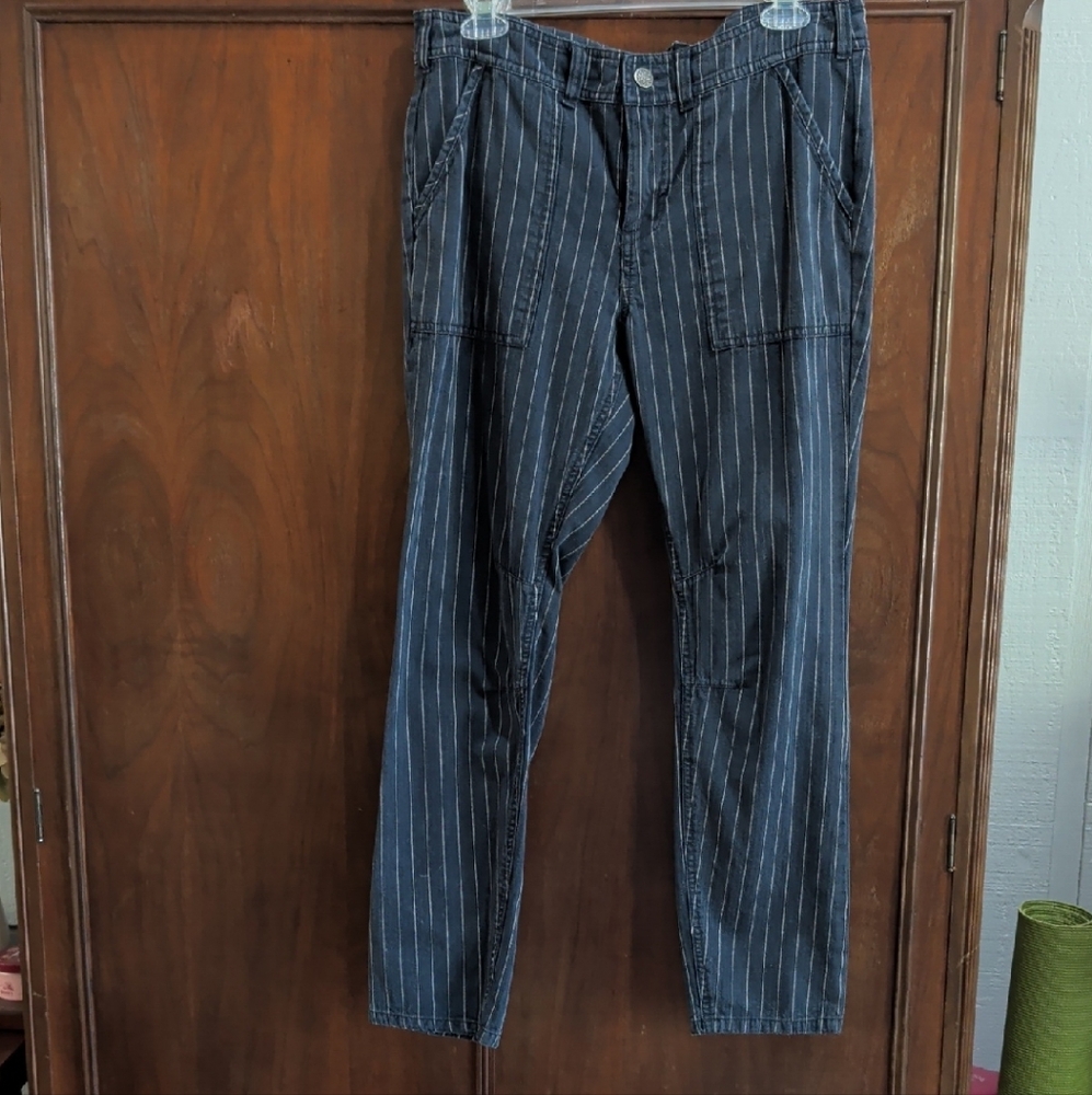 Free People Women's Blue Striped Straight Leg Jeans